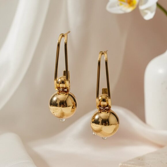 πChic Shine 18K Gold Plated Bead Drop Earrings - Perfect for Every Occasion π - Picture 10 of 15